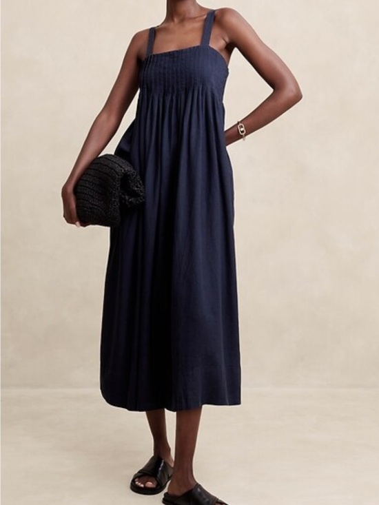 Banana Republic Dresses & Skirts - Banana Republic Linen Blend Drapey Pleated Midi Dress Coastal Lagenlook Boho M